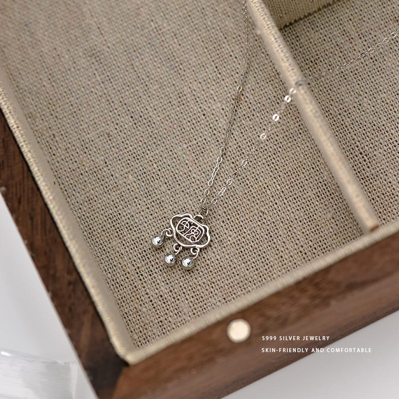Bao S999 pure silver safety lock necklace light luxury new Chinese style national style national fashion niche design sense ethnic style necklace