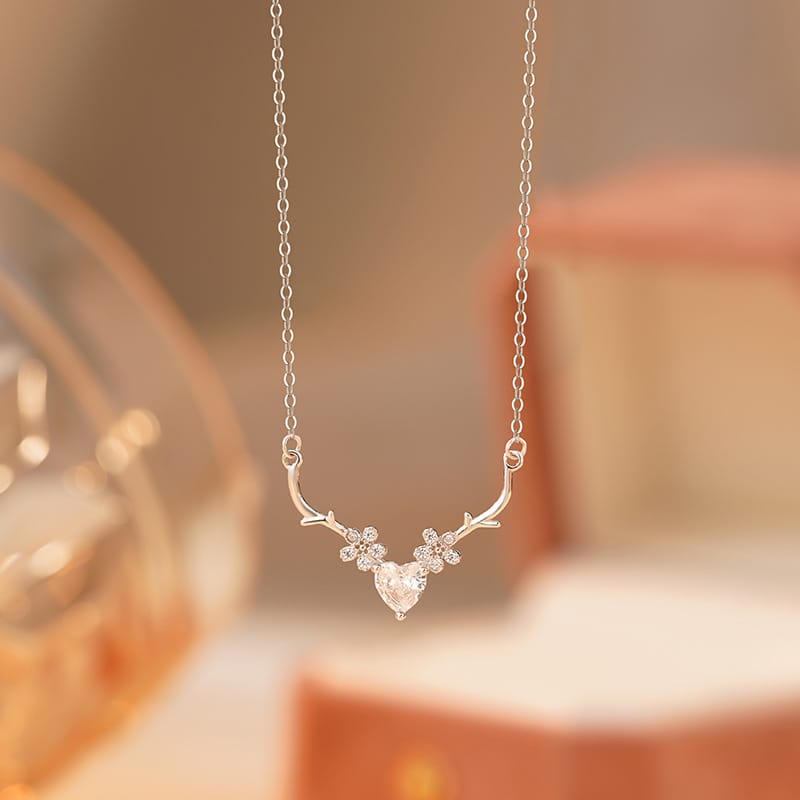 S999 Silver Creative Antler Necklace Women's Light Luxury Niche Birthday Gift Girlfriend Gift Necklace