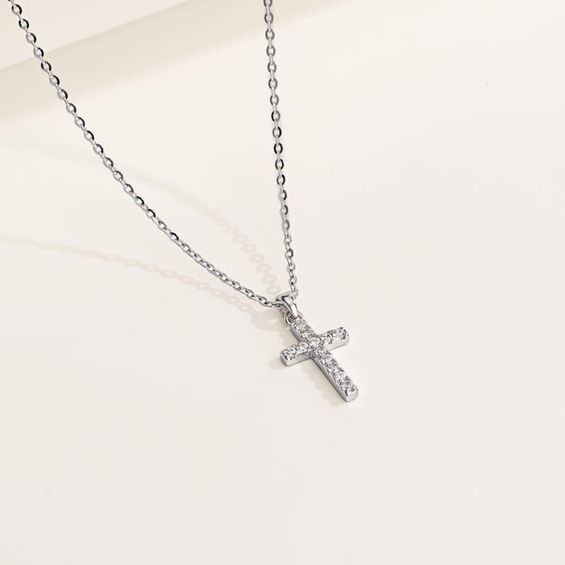 S925 sterling silver with zircon cross design necklace 