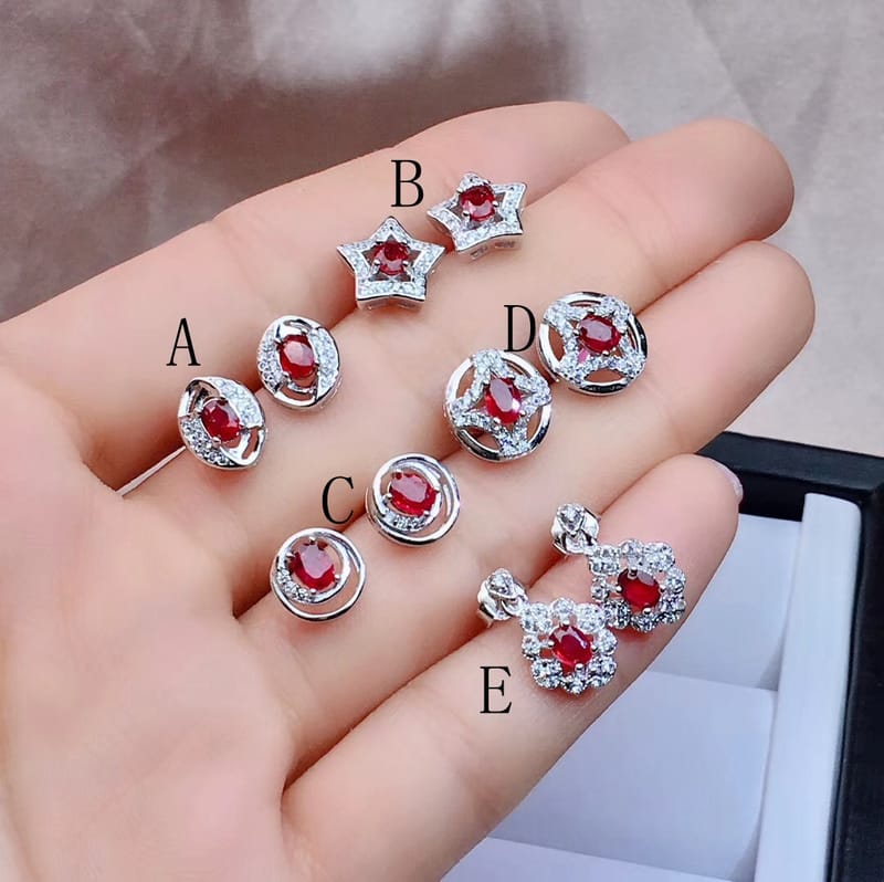 Welfare natural Ruby stud earrings 925 silver with burnt Ruby for certificate