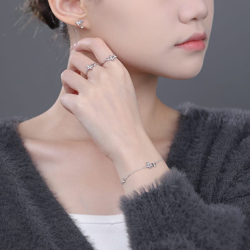 Original Po S999 Silver Butterfly Language Meng Yuan Fresh Sweet Literary Niche Unique Gentle suit Earrings