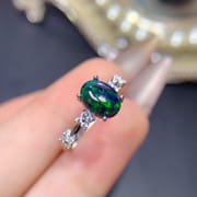 925 Silver Simple Black Opal Women's Ring