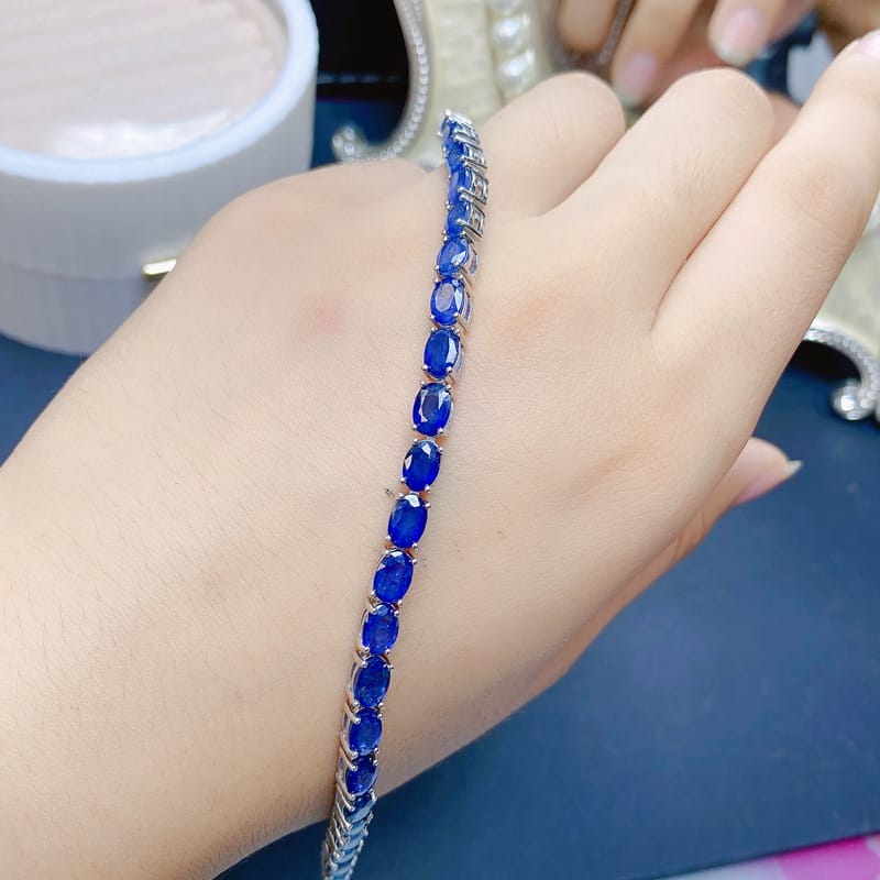 Sapphire bracelet 925 silver inlaid natural sapphire bracelet 4*6mm ladies chain live supply wholesale