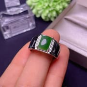 Natural Hetian Jasper Ring 925 Silver Inlaid Natural Hetian Jasper Ring Wholesale Men's Ring