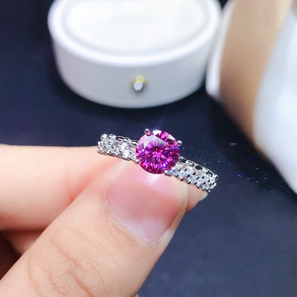 Authentic Mosan diamond ring wholesale 925 sterling silver pink Green White Black Blue 1 karat live supply