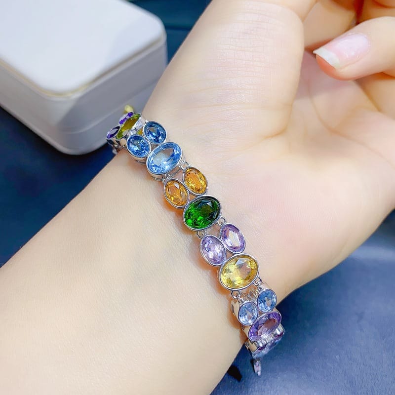 Duobao bracelet natural olivine Garnet diopside citrine amethyst Topaz 925 silver wholesale
