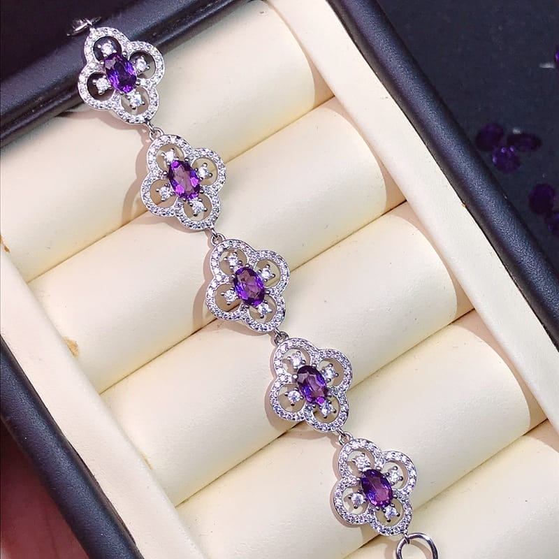 Simple bracelet 925 silver inlaid amethyst bracelet wholesale colorful treasure silver jewelry one-piece delivery girlfriend gift
