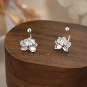 Po S999 Silver Lotus Tassel Screw Earrings Retro Women's Light Luxury New Chinese Design Exquisite Earrings for Hair