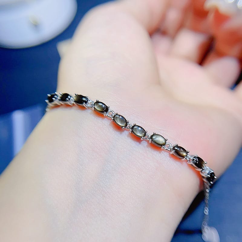 Natural Starlight Sapphire Bracelet Ladies Jewelry Exquisite Fashion 925 Silver Inlay Bracelet Wholesale