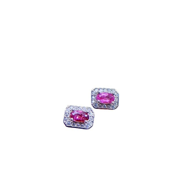 Simple fashion natural powder tourmaline earrings 925 silver tourmaline earrings color good gift a generation of hair