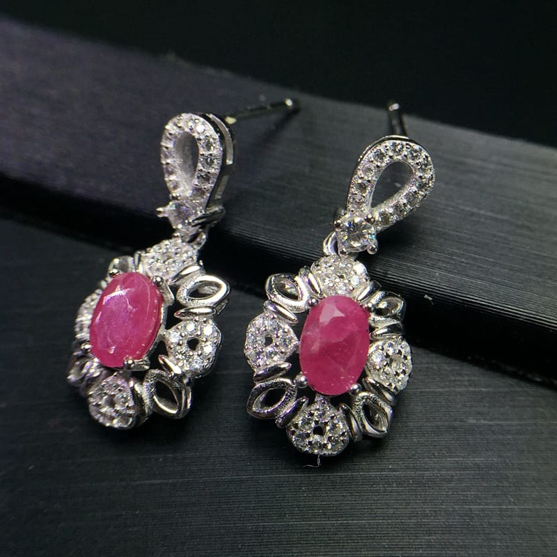 925 Silver Inlaid Natural Ruby Earrings South African Ruby Natural No Optimization Wholesale