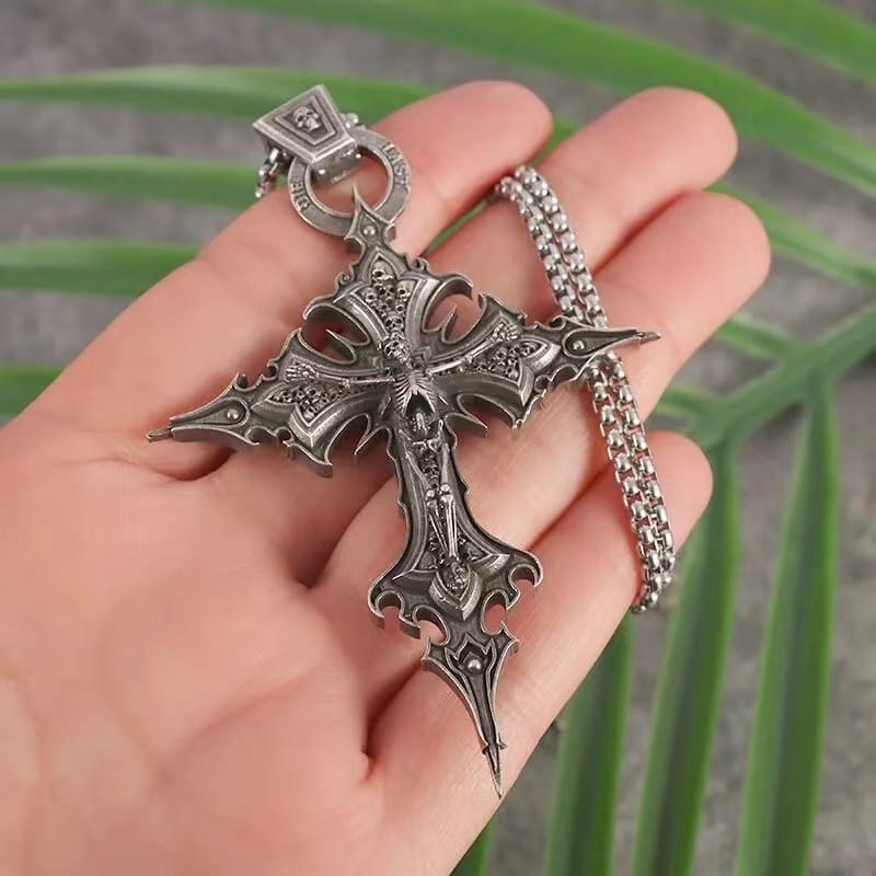 Amazon Cross-border Personality Retro Gothic Cross Skull Pendant Necklace European and American Fashion Exaggerated Pendant