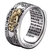 Seven Shang Explosions Guofeng Pixiu Ring Six-character Mantra Men's Thai Silver Retro Heart sutra Single Aggressive Trendy Ring