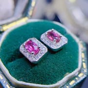 Simple fashion natural powder tourmaline earrings 925 silver tourmaline earrings color good gift a generation of hair