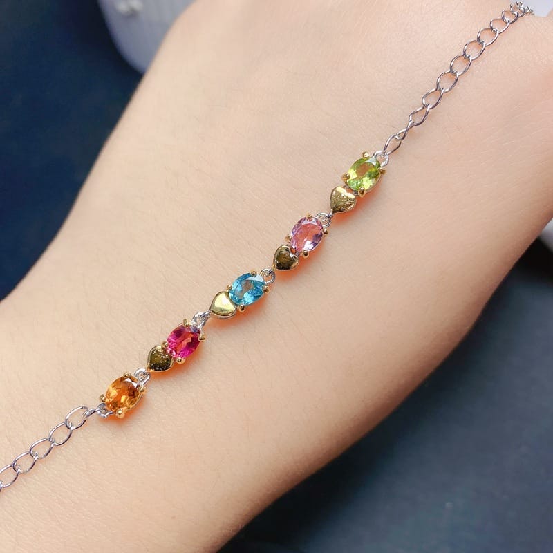 Jewelry Live Supply 925 Silver Ladies Bracelet Natural Tourmaline Detected Color Treasure Wholesale Overseas Supply