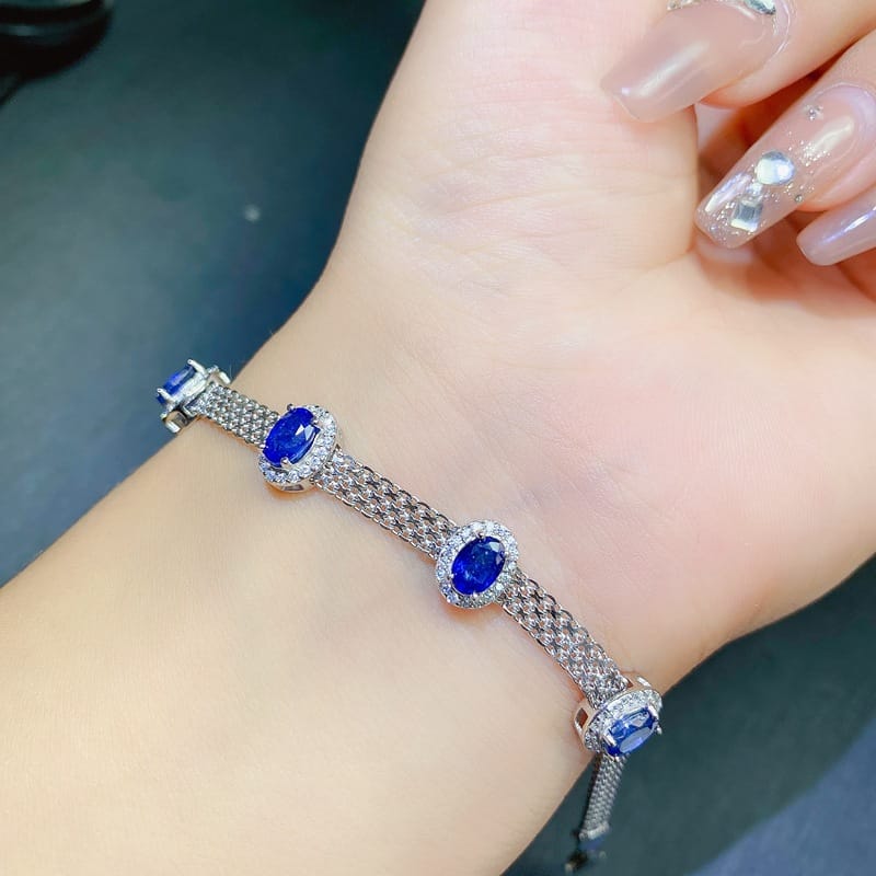 New on New Natural Sapphire Bracelet 925 Silver Inlay Gift Wholesale