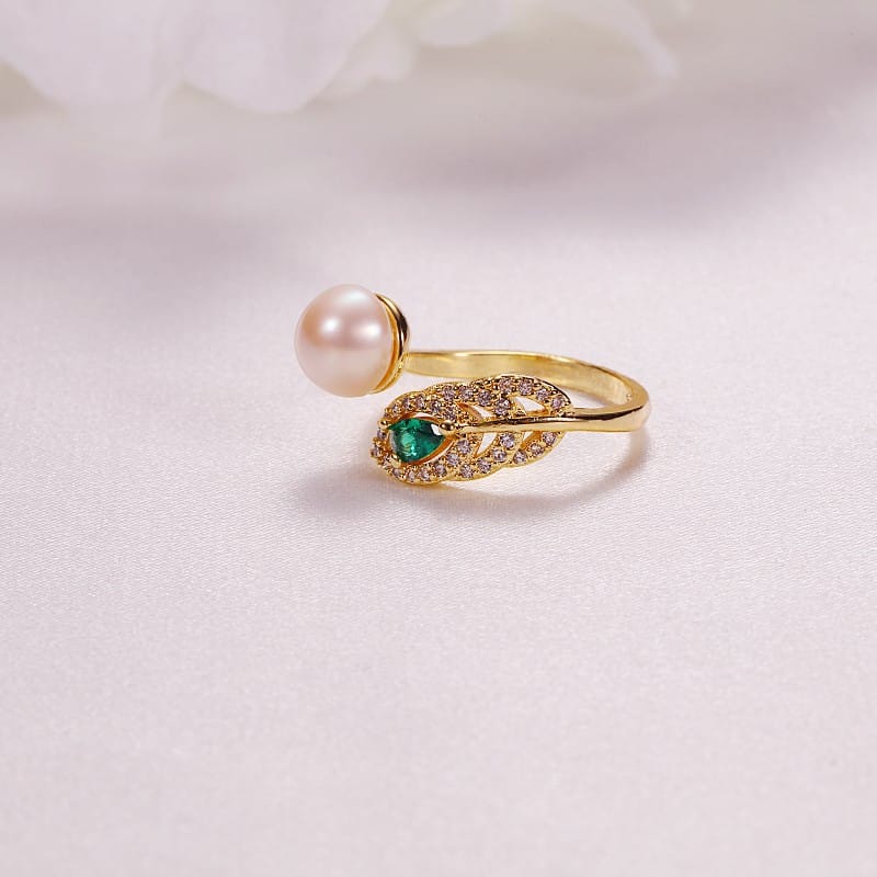 Pearl Jewelry Opening Adjustable Ring Real Gold Electroplated Micro-inlaid Zircon Freshwater Pearl Ring