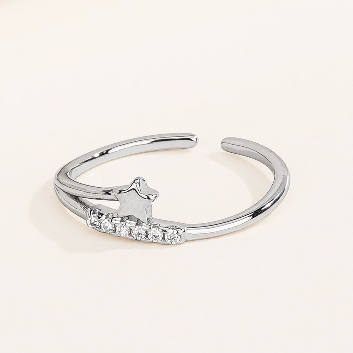 S925 sterling silver with zircon star fashion design open ring for women 