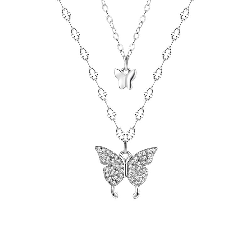 S999 silver butterfly necklace new design sense online celebrity birthday gift sterling silver double-layer clavicle chain