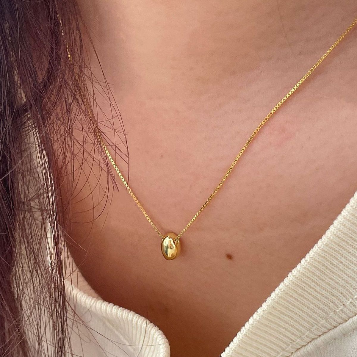 Cross-border Korean Style S925 Sterling Silver Oval Small Beans Necklace Women's Simple Niche Design Clavicle Chain