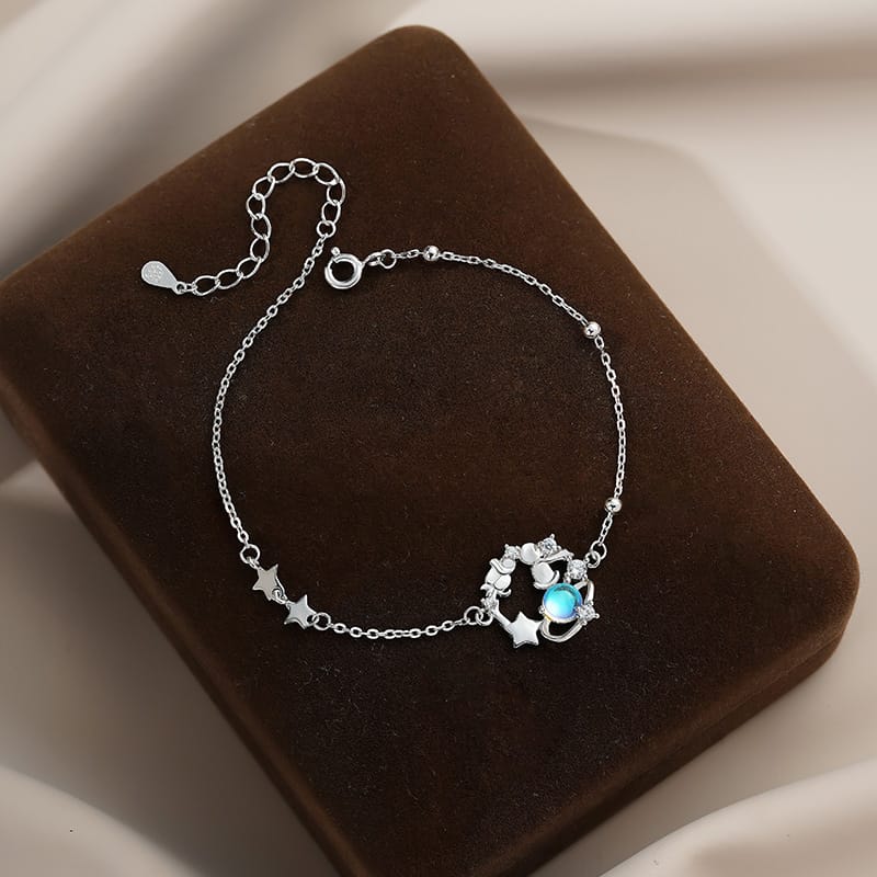 Po S999 Foot Silver Niche Little Prince Rose Planet Necklace All-match High-end Design Light Luxury Necklace Chain for Hair