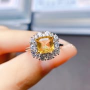 Factory wholesale explosions natural citrine ring S925 silver inlaid main stone 6*6 selling Europe and the United States a generation of hair