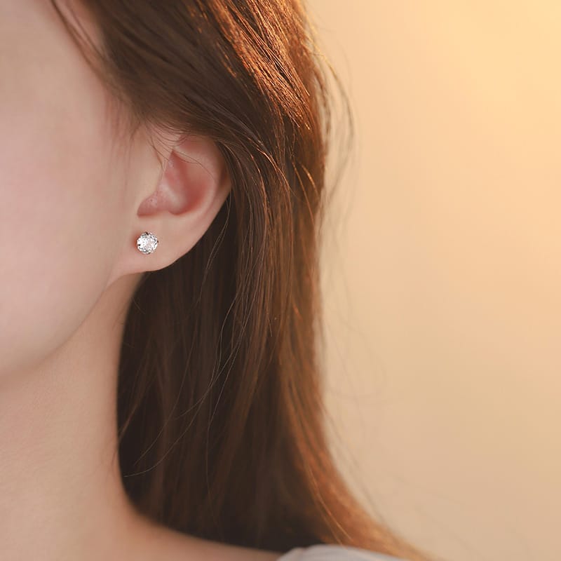 Po S999 Foot Silver Rose Cut Zircon Earrings Fresh and Simple Elegant Ear Pole Earrings for Niche Hair