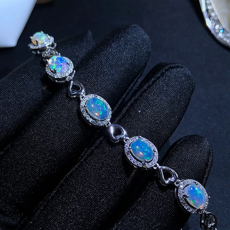 Natural opal bracelet wholesale 925 silver inlaid fashion round drill live for 5*7mm