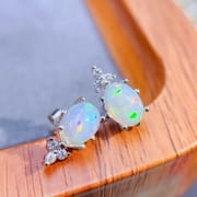 Natural colorful opal earrings 925 silver ladies tested a generation of overseas supply color is beautiful