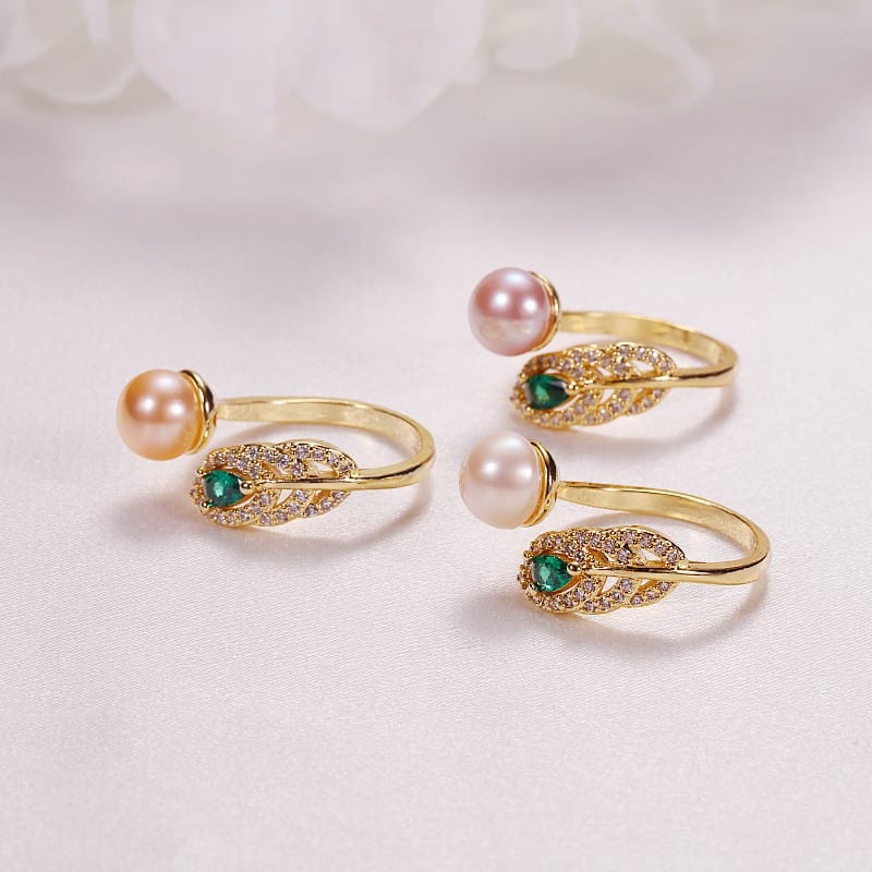 Pearl Jewelry Opening Adjustable Ring Real Gold Electroplated Micro-inlaid Zircon Freshwater Pearl Ring