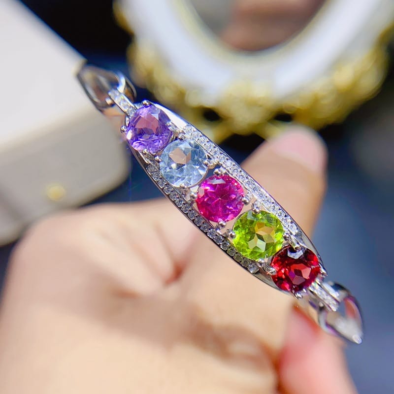 New arrival natural Duobao bracelet Garnet Topaz olivine amethyst color beautiful wholesale