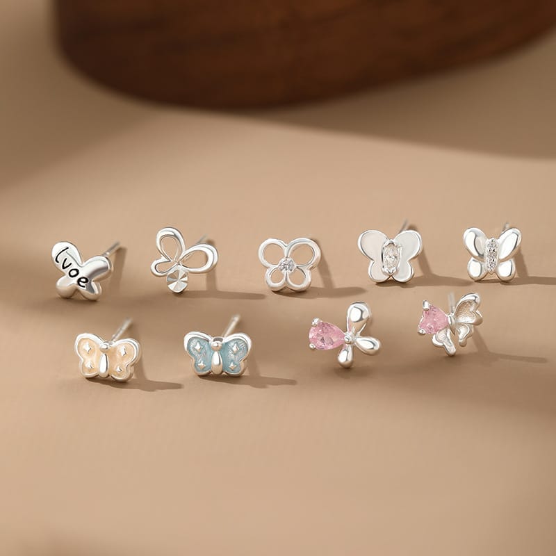 Original S999 Silver Butterfly Flutter Series Sweet Multi-style Niche Han Feng Unique Earrings 