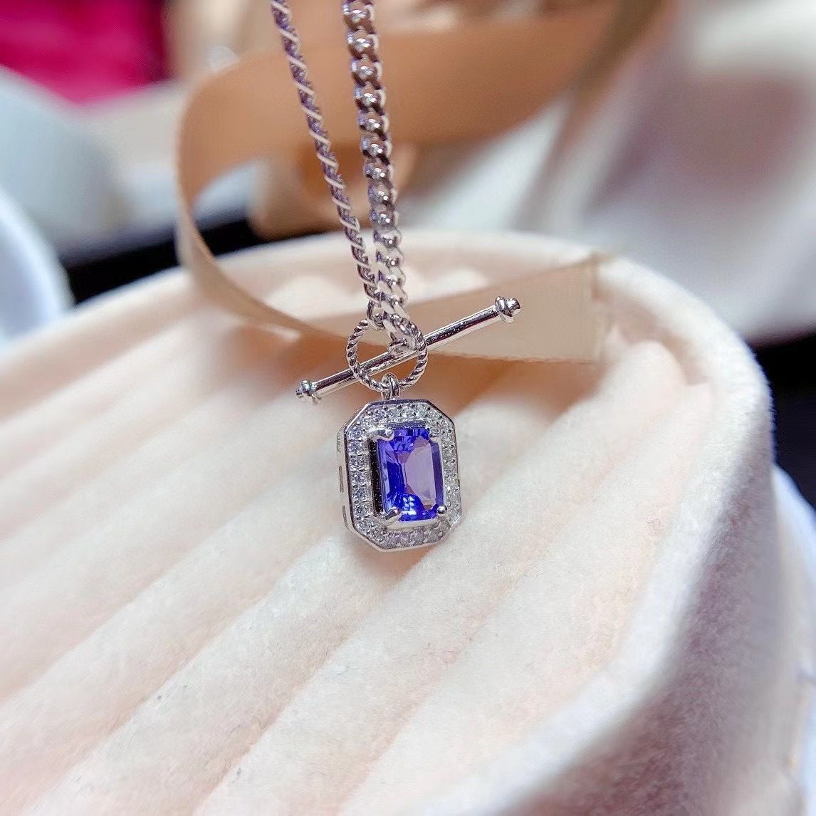 Small fresh simple fashion Natural Sapphire 5*7mm necklace 925 silver girlfriend gift clavicle chain wholesale