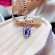 Small fresh simple fashion Natural Sapphire 5*7mm necklace 925 silver girlfriend gift clavicle chain wholesale