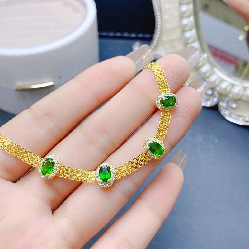 New fresh natural diopside bracelet 925 silver wholesale 4 * 6mm TikTok live broadcast checked
