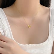 Po S999 Silver Bow Water Drop Necklace Light Luxury High Design Fresh Sweet Clavicle Chain for Hair