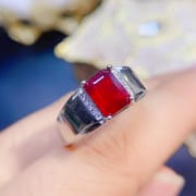 Natural New burnt Ruby male ring small octagonal 6 * 8mm 925 silver ring open mouth wholesale TikTok supply
