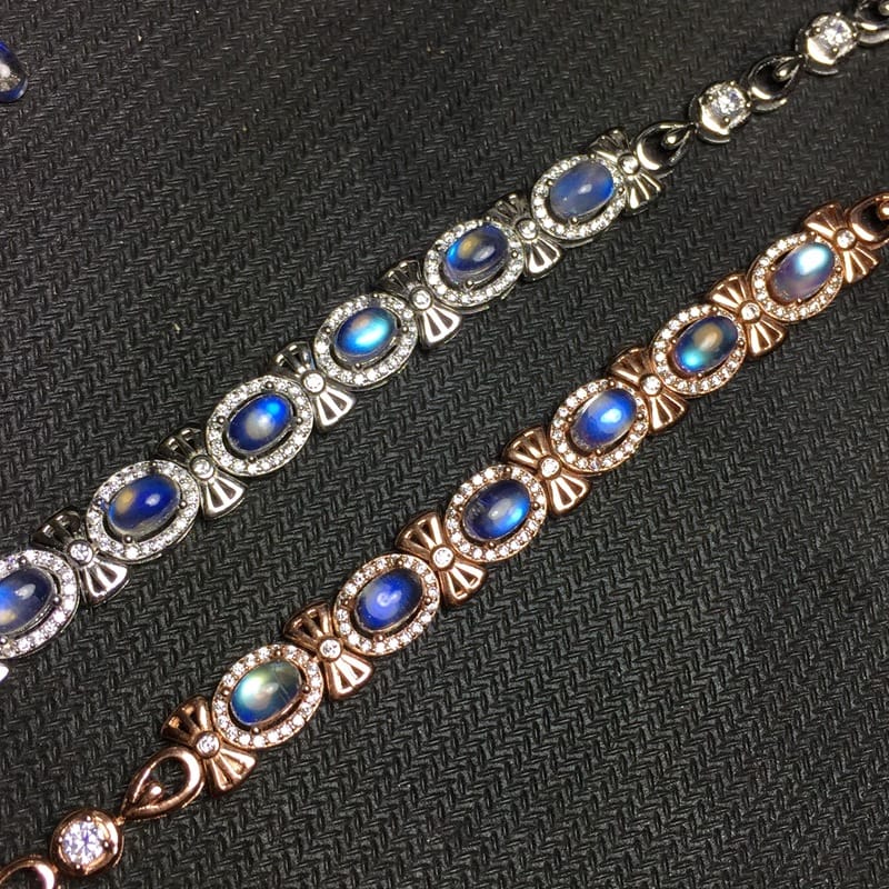 Beautiful bow bracelet natural blue Moonstone bracelet 925 silver 