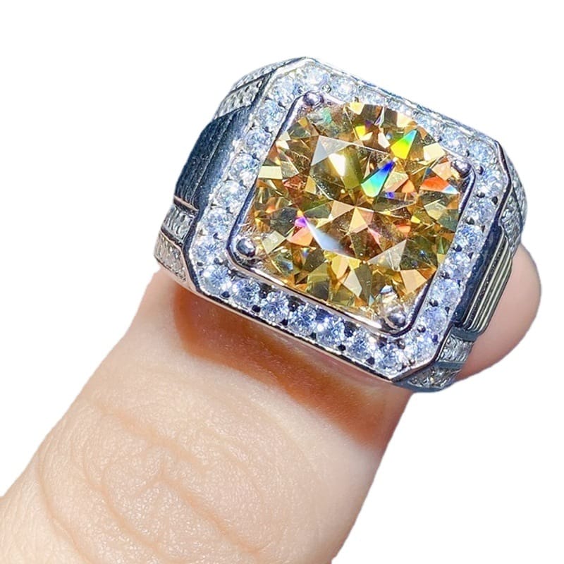 Men's diamond ring. 5 karat Yellow Diamond men's ring tested diamond pen with GRA certificate D color