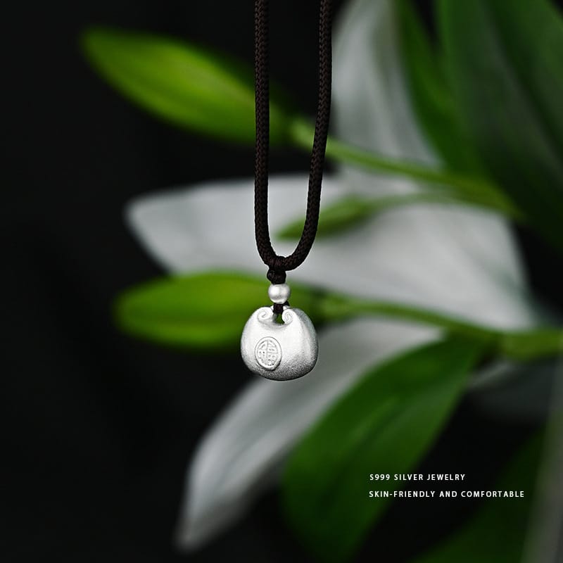 Bao S999 pure silver National style fat blessing pendant necklace light luxury high-grade sense national fashion ethnic style neck jewelry hot