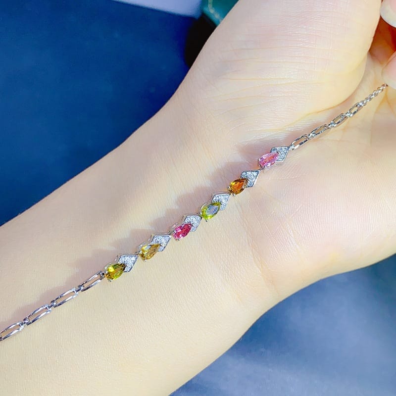Fashion Light luxury new simple natural tourmaline women's bracelet 925 silver color treasure  gift for girlfriend