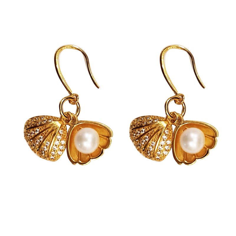 Natural Freshwater Pearl Earrings Opening and Capping Shell Set Zircon Pearl Earrings High Feeling Elegant Ear Hook s925 Silver Hook