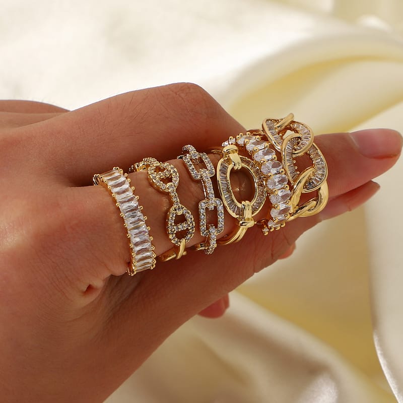 Ins style high-end feeling female national style ring does not fade zircon ring opening retro ring