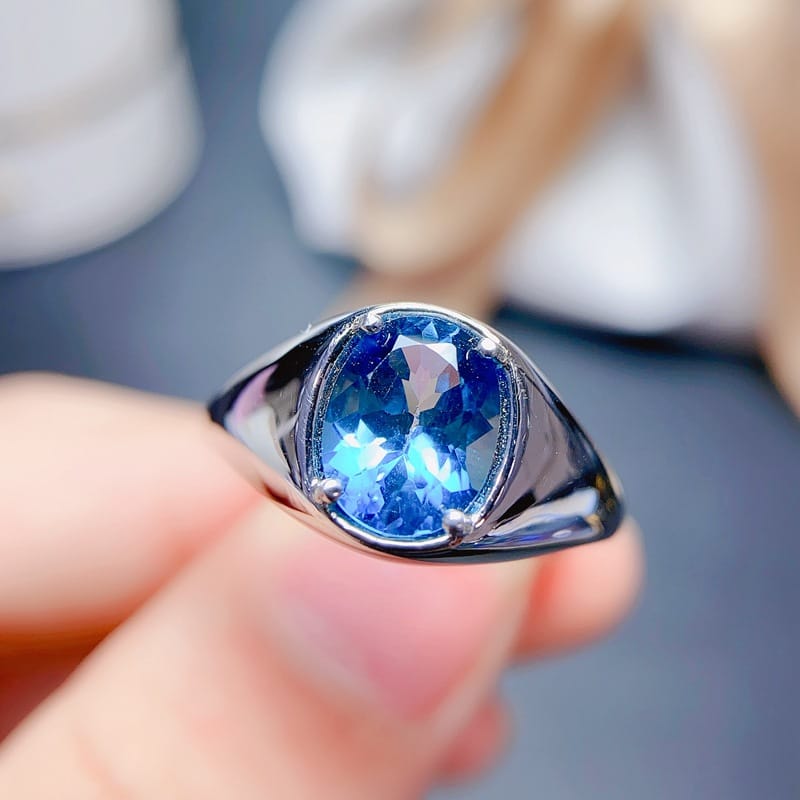 Italian craft design advanced natural London Blue Topaz ring 925 silver open mouth fashion beautiful ring