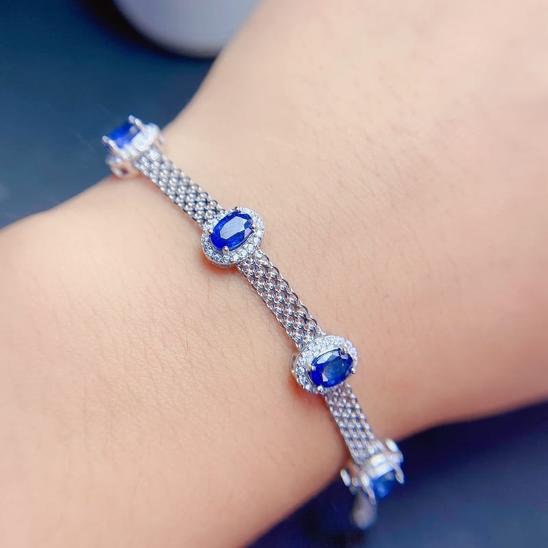 New on New Natural Sapphire Bracelet 925 Silver Inlay Gift Wholesale