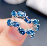 Classic natural London blue ring female ring 925 silver Live 3*3mm live beautiful ring trembles
