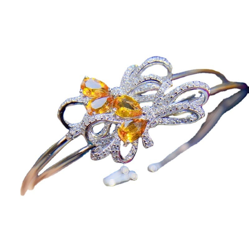 New arrival natural yellow crystal stone bracelet 925 silver inlaid fire color good live TikTok supply wholesale