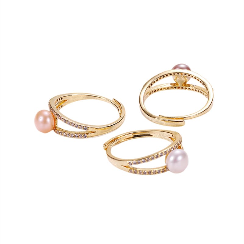 Pearl Zircon Diamond Opening Adjustable Ring Light Luxury Niche Fashion Finger Ring Fresh Water Pearl Jewelry for Women
