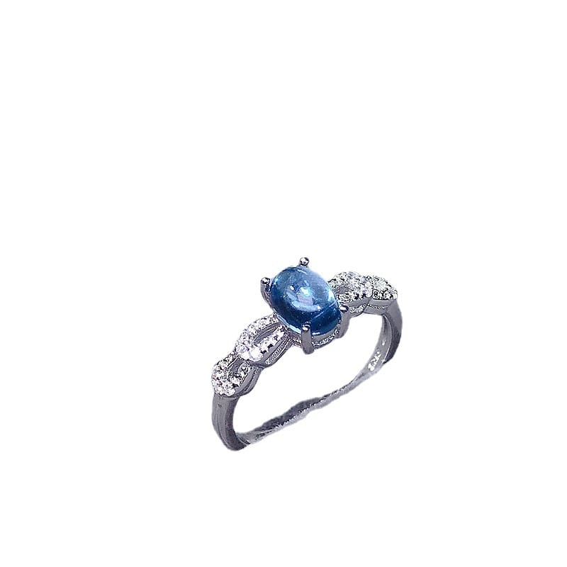Ladies live ring natural Swiss blue egg face gem 925 silver inlay a generation of live supply