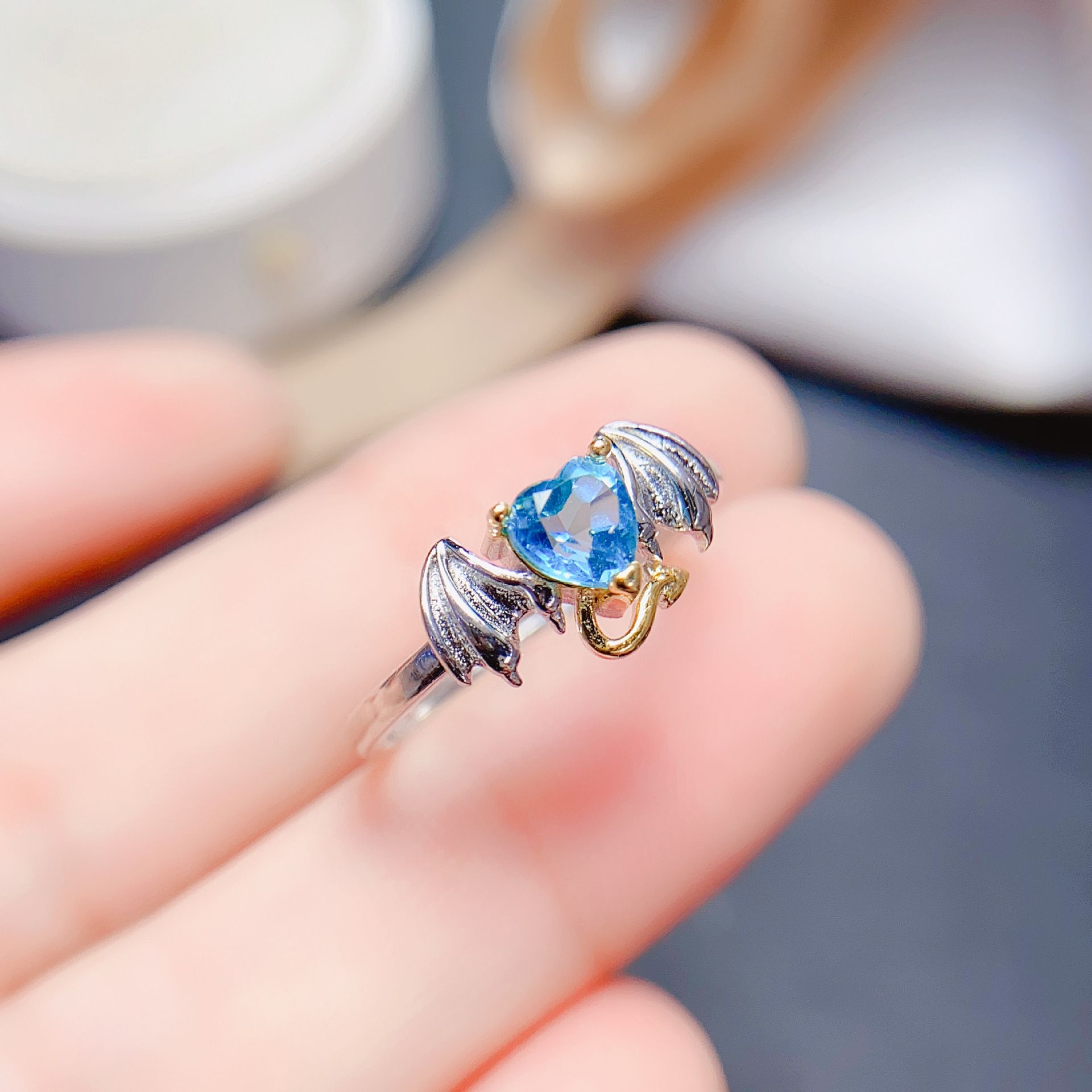 New Fashion Angel natural olivine Topaz Garnet amethyst ring 925 silver hot wholesale